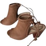 Five Worlds Marseilles Sandals Cocoa Size US 8 l Euro 38 Brown Peep Toe Lace Up Tassels Wooden Heel Photo 2