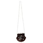 Vintage Brown Hand Beaded Floral Evening Purse Satin Lined Kiss Lock Bag, Small Photo 5