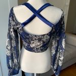 10 Th House  COMPASS ROSE BLUE FLORAL SPANDEX CROP TOP Size LA Photo 2