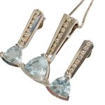 14K White Gold Trillion Cut Aquamarine Round Diamond Earrings and Necklace Set Photo 3