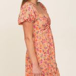 Peach Love California Orange Floral Sweetheart Ruched Front Dress Size Small Photo 1