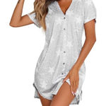 EKOUAER Sleep‎ Shirt Night Gown Button Front Womens Medium Stars Oversized Photo 0