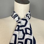 Vintage Long Scarf Abstract Shapes Squarish Narrow Dark Navy Blue White 27" x 5" Photo 3