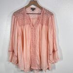 Style & Co  Boho Blouse Women 3X Peach Embroidered V-Neck Peasant Top Casual Chic Photo 2