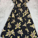 Vtg MOA Collection USA Black Floral Dress Size XS/S Midi Belted Summer Casual Photo 0