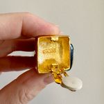 Vintage 80s M.Jent Gold & Navy Enamel Square Fashion Clip Photo 11