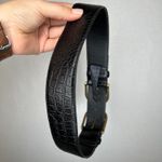 ZARA Black Croc Embossed Double Buckle Gold Statement Belt Women Size 80 Photo 5