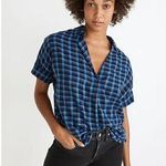 Madewell  Double Faced Park Popover Short Sleeve Shirt Blue Plaid XS Photo 0