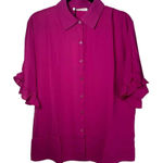 Three Eighty Two Revolve  Short Sleeve Button Fuchsia Flutter Sleeve Blouse Med. Photo 0