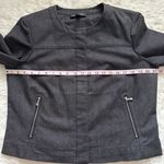 St. John Jacket Full Zip Up 3/4 Sleeves Collarless Pockets Denim Black L Photo 9