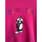 Vintage Jerzees Sylvester Looney Tunes Sweatshirt Pink Embroidered Large USA Photo 4