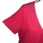 SheIn  Curve 3XL Red V-Neck Ribbed Short Sleeve Top stripe Slits  Photo 2