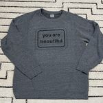 Gray Crewneck Sweater with 'You Are Beautiful' Design Size L Photo 0