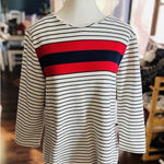 Talbots Top Size XL Red White Black Stripe Back Zipper Round Neckline Photo 0