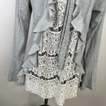 Umgee  Heather Gray Ribbed Bell Sleeve Lace Back Ruffle Hem Long Sleeve Top Photo 5