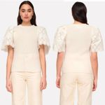 Sea New York Nadene Eyelet Cream Wool Knit Sweater White Short Sleeve Crewneck S Size XS Photo 3