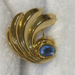 Vintage Jeri Lou Scarf Clip 2 Inch Gold Color Metal Blue Stone Setting Photo 1