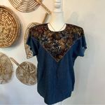 Vintage City Girl Sport Denim Blouse Beaded Tapestry Western Boho Top L Blue Size L Photo 2