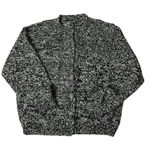 HANDMADE Black White Tweed Cardigan Silver Metal Buttons Crew Neck Womens Large Photo 3