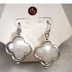 DP NIP Faceted 4 Leaf White Bead Silver Tone Fish Hook Y2K Glam Earrings Photo 1