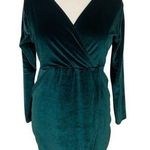Boohoo green velvet Long Sleeve Faux wrap dress Size 16 Photo 0