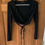 SheIn  Size XS Black Ribbed Tie-Front or Back Ribbed Top Women's Teen Girl Shirt Photo 0