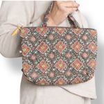 None Quilted Cotton Mini Tote Bag Black Red Medallion Print Zip Top Carryall Boho Photo 2