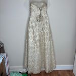 Jump  vintage Y2K Gown Maxi Dress Back Lace up Floral Lace Ivory gold  size 7/8 Photo 2