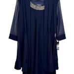 R & M Richards Navy Blue Dress with Rhinestones & Sheer Cardigan Formal Wedding Size 12P Photo 1