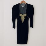 Alex Evenings VTG  Velvet Dress and Bolero Black Gold Embroidered Holiday Glam 14 Photo 1