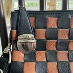 Boutique Brand Vegan Leather Black Tan Woven Crossbody Clutch Purse Bag Photo 1
