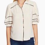 1. State  Women’s Short Sleeve Jewel Neck Button Up Blouse Top Ivory Size S Photo 0