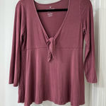 American Eagle  Soft & Sexy Mauve Long-Sleeve Babydoll Top with Tie, Size Medium Photo 0