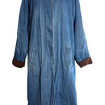 Vintage Womens Denim Corduroy Trench Duster Coat Jacket XL 18/20 Chore Barn Y2K Blue Photo 0