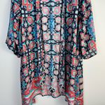 Tolani Collection Kimono Longline Cardigan 1X Blue Red Multicolor Abstract Print Photo 2