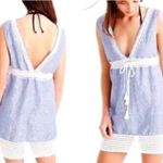J.Crew  Striped Blue Eyelet Swim Tunic Cover-Up Dress Size S Linen Cotton Blend Photo 1