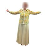 Vintage‎ 1970s 2 Piece Dress Set Floral Sheer Top Sleeveless Gown Modest Maxi Yellow Size L Photo 8