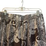 IMAN Easywear Pants SZ LG Brown Gold Trim Paisley Slinky Wide Leg Elastic Waist Photo 9