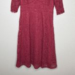 Jasambac Burgundy Lace Midi Dress 3/4 Sleeve Fit Flare Womens L Christmas Party Red Size L Photo 2