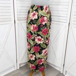 Haggar Vintage Linen Tropical Flower Print Button Front Maxi Skirt Black Pink 8 Photo 3