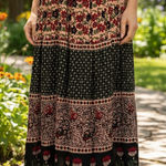 Indian floral boho mixed print maxi skirt black pink free size Size undefined Photo 0