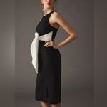 Anthropologie Maeve Women’s White Bow Waist High Neck Black Bodycon Midi Dress S Photo 11