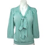 The Limited  Green Striped Bow Tie Front 3/4 Sleeve Career Office Blouse Top Sz S Photo 0