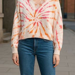 RD Style Women's Tie Dye V-Neck Knit Cotton Pullover Sweater Multicolor Small Photo 0