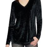 Michael Stars  Vali Black Long Sleeve Velvet Top Vneck Side Slits M Relax Fit Photo 0