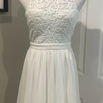 Lulus  Romantic Tale White Lace Skater Dress Size Small With Open Key Hole Back Photo 0