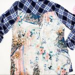 Tolani Collection Plaid Floral Paisley Tab Sleeve Button Down Tunic: Blue Photo 6