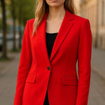 Calvin Klein NWT One Button Notch Lapel Blazer In Color Tomato (Tao ) Photo 0