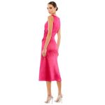 Mac Duggal NEW Size 4 Lipstick Pink Satin Ruched V-Neck Faux Wrap Midi Dress Photo 2