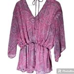 White Birch  V-Neck Blouse pink dolman sleeve tops elastic waistband size small Photo 0